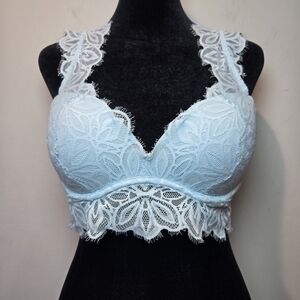 Y2k Victoria's Secret Bra Date Push Up Bralette Small Padded Blue Lace Cami Sexy